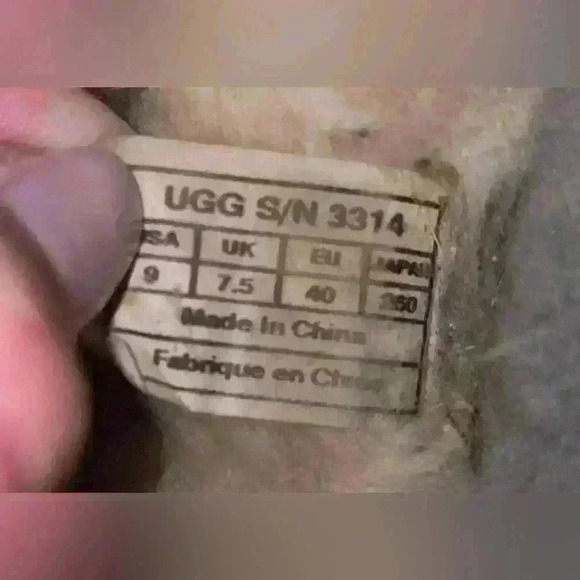 UGH gray, fuzzy slipper socks with hard sole/ Model # 3314; size 9 - Picture 7 of 7